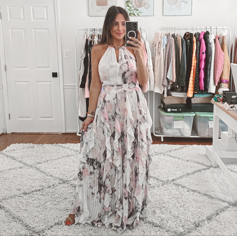Parker black printed sleevless pleated ruffle maxi dress Size 2 - Picture 11 of 13